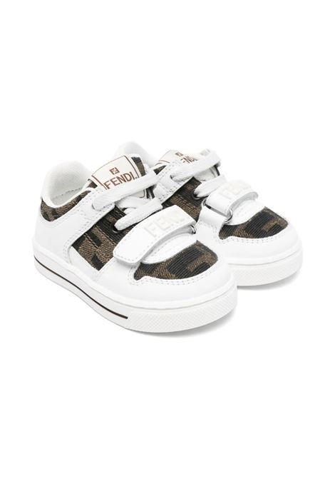 Sneakers In Pelle Bianca e Tessuto Con Motivo FF FENDI KIDS | JMR475-AHGYF0C1A
